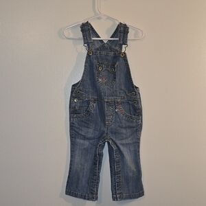 OshKosh B'gosh Blue Denim Overalls with Flower Embroidery LOT S
